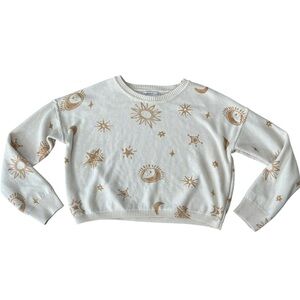 Sincerely Jules Celestial Sun Moon Star Crop Sweater M Cream Knit  Boho Whimsy